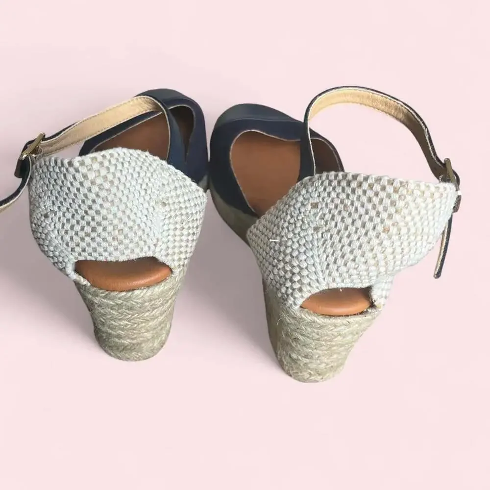 Sargasso & Grey Navy Blue Woven Wedge Mary Jane Espadrilles EU 39 Summer Beach